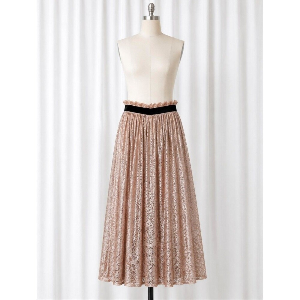 Sandro Ferrone Roma Rose Champagne Metallic Floral Lace Cutout Overlay Skirt